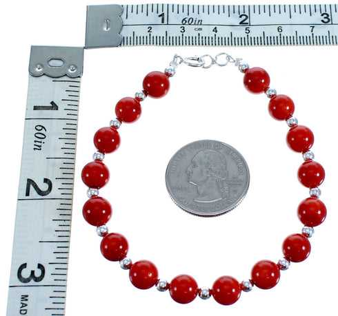 Coral Sterling Silver Southwest Bead Bracelet RX115125